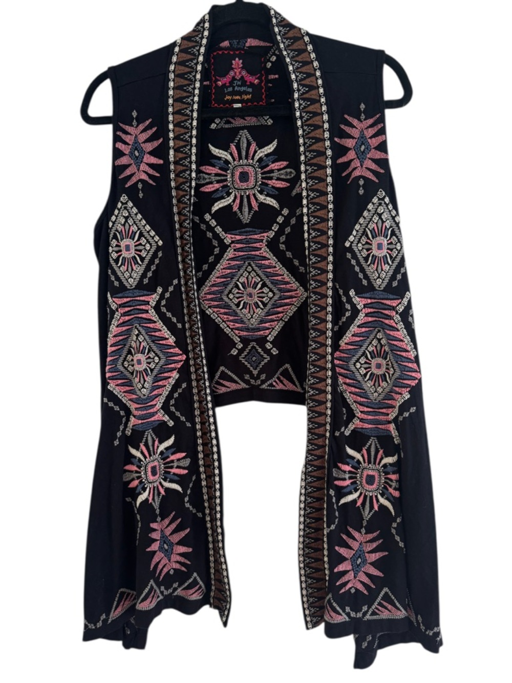 Johnny Was Vest Medium Geometric Gray Black Embroidered Joy Love Light